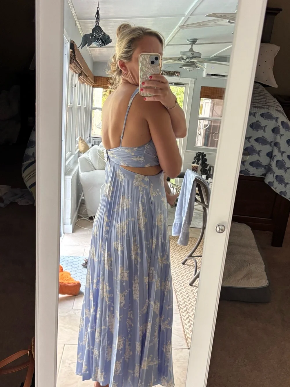 Abercrombie Light Blue Floral Cutout Maxi Dress